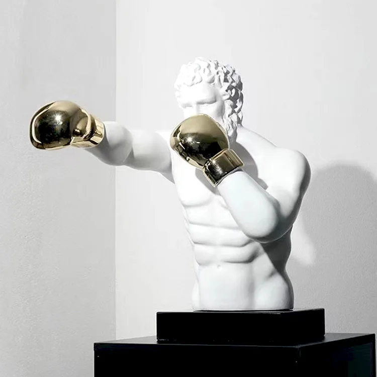 

Wholesale white large resin sculpture decoration boxing men sculpture statue sports art sculpture
