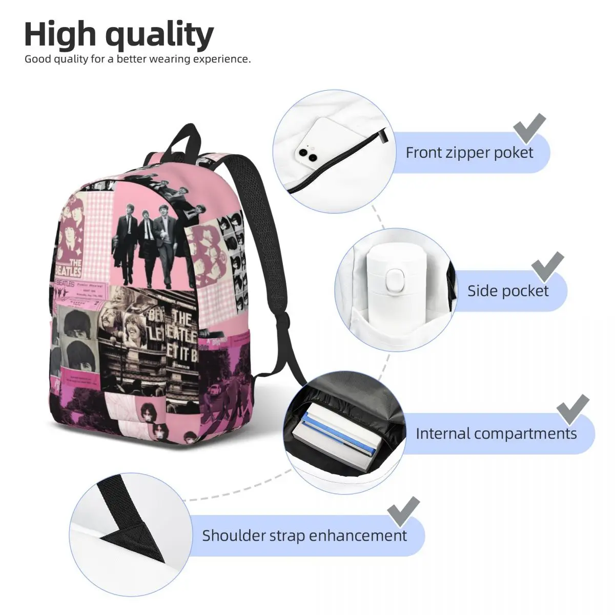 Harajuku The Beatle Memebers Art Рюкзак Студенческая школьная сумка для мужчин и женщин