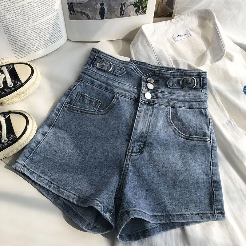 High-waisted single-breasted denim straight-leg pants women's 2022 summer new Korean large size thin shorts hot pants trend