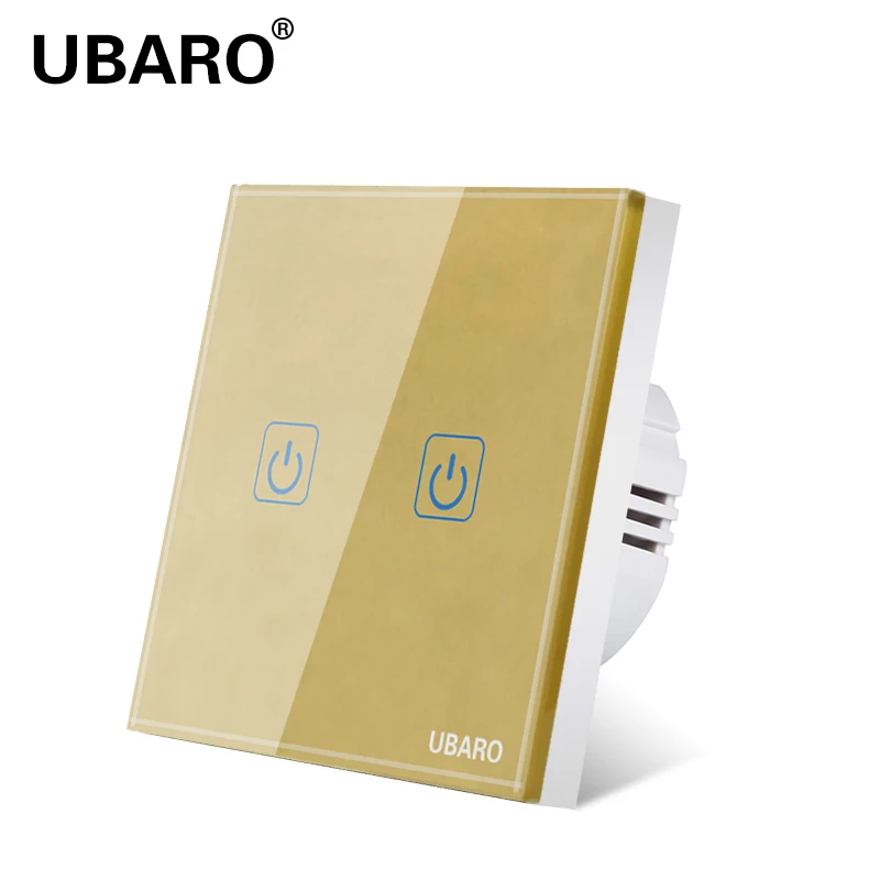 

Настенный сенсорный выключатель UBARO, стандарт ЕС/Великобритании, панель из закаленного стекла, электрический датчик включения/выключения, ручная кнопка, светодиодный индикатор Ac220V
