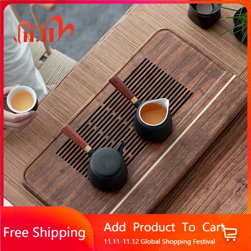 

Деревянный поднос для сервировки чая, бамбуковый креативный поднос для хранения слива воды, чайный поднос с ящиком, искусство, полилактид, чай, для обеда, кухонные аксессуары, подарок