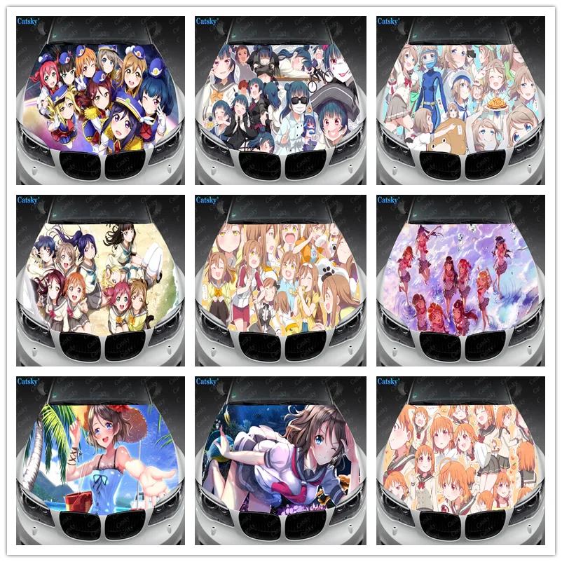 

Love Live! Солнечный свет! Виниловая аниме-наклейка на капот автомобиля s-образной формы, виниловая пленка, наклейки на крышку двигателя, автомобильные аксессуары