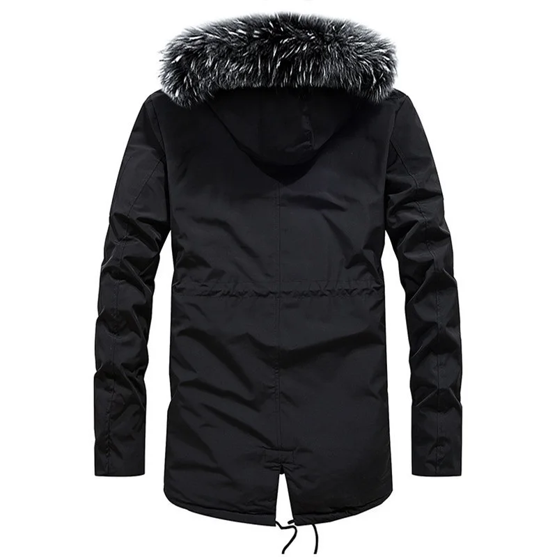 Mens Parka Fur Collar Hooded Windproof Jackets 2022 Winter New Warm Thick Parkas Men Fashion Casual Solid Long Jacket Coats