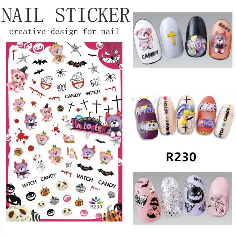 Новейшие Плоские наклейки для ногтей на Хэллоуин Праздничные в виде тыквы