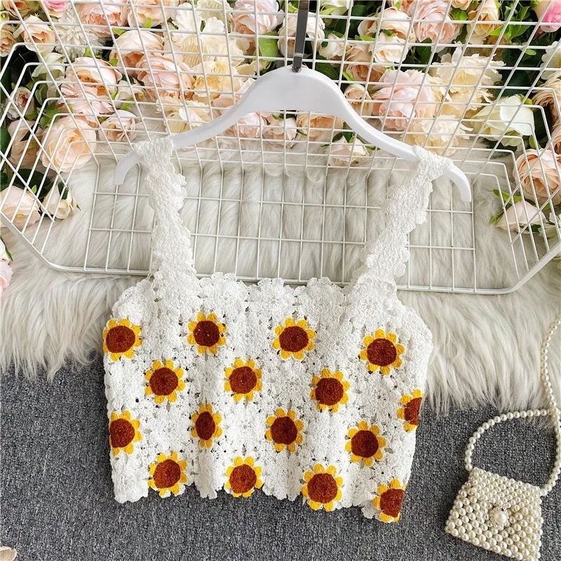 Женская Трикотажная майка с открытыми плечами цветочным принтом - купить по