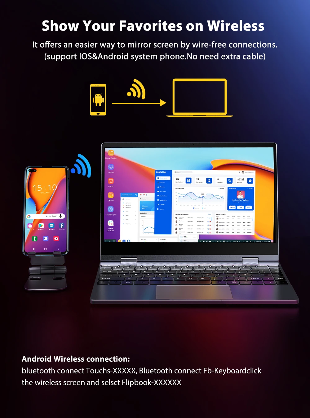 Фото Беспроводной монитор UPERFECT X 14 Pro LapDock DeX с сенсорным экраном, работает для телефонов Samsung OPPO Motor LG Android, Все поддерживают Настольный режим №5