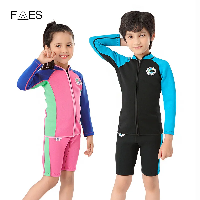 

2mm Neoprene Wetsuit For Kids Thermal Swimsuit Two Pieces Boys Surfing Scuba Diving Suit Girls Freediving Swimwear Top Shorts