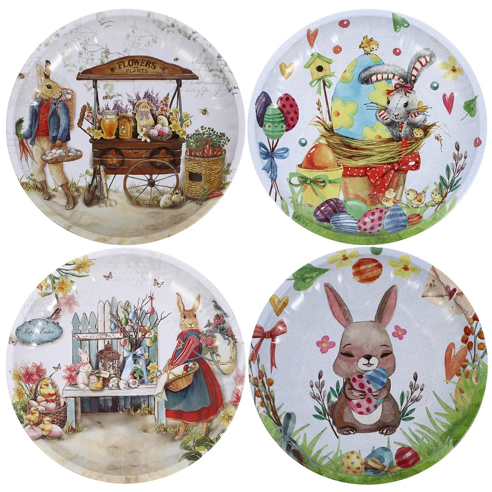 

Easter Plates Plate Tray Party Bunny Candy Metal Dish Rabbit Fruit Decor Snack Holder Spring Serving Dessert Day Dinner Storage