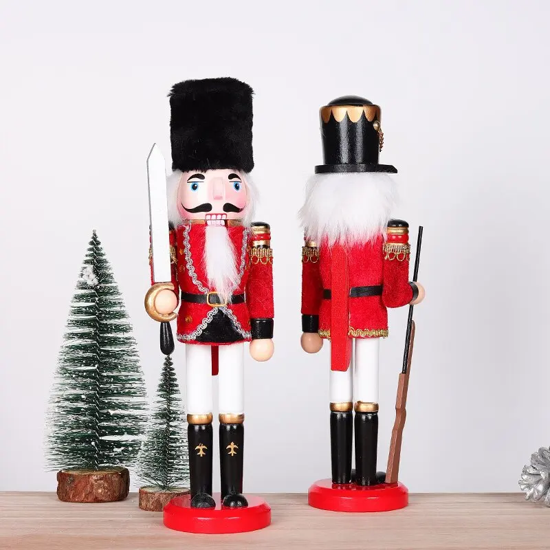 

30cm Christmas Gifts Hand Painted Wooden Nutcracker King Drummer Solider Figurine Puppet Kids Toys Happy New Year Party Favors