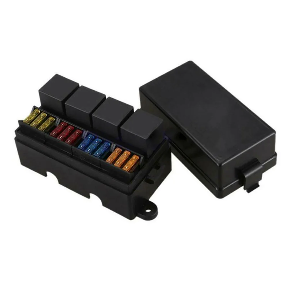

12 Way Blade Fuse Box 4-Relay Holder W/Spade Terminals 12V 40A For Car Truck SUV Waterproof Connector Brand New And High Quality