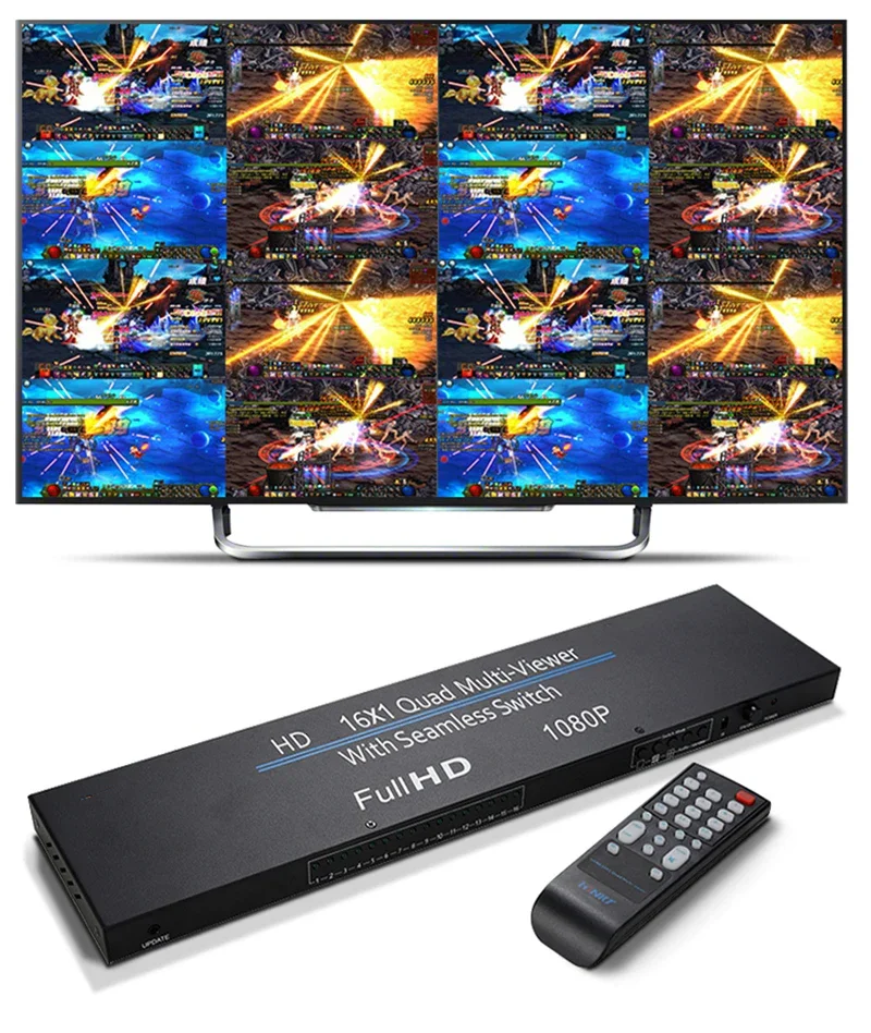 Фото 1080P 16x1 HDMI мультипросмотр 8 10 16 сегмента экрана бесшовный переключатель многоэкранный сплиттер 4x1 четырехъядерный мультипросмотр игровой ПК к телевизору №1
