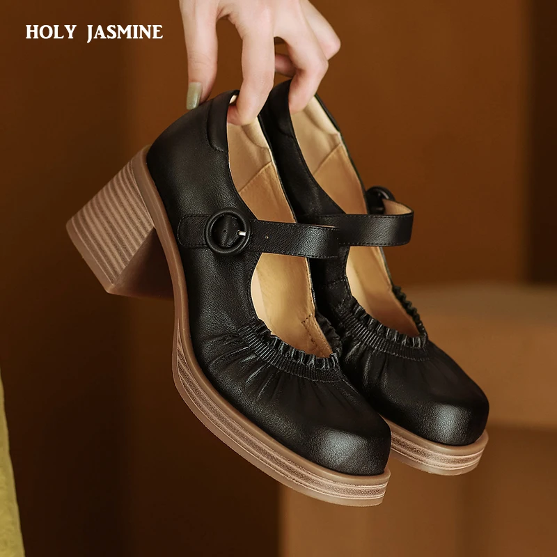 Genuine Leather Mary Jane Shoes Thick-soled Cowhide Lather Shoes Women Retro Lolita Shoes Uniform Original Girl College Style