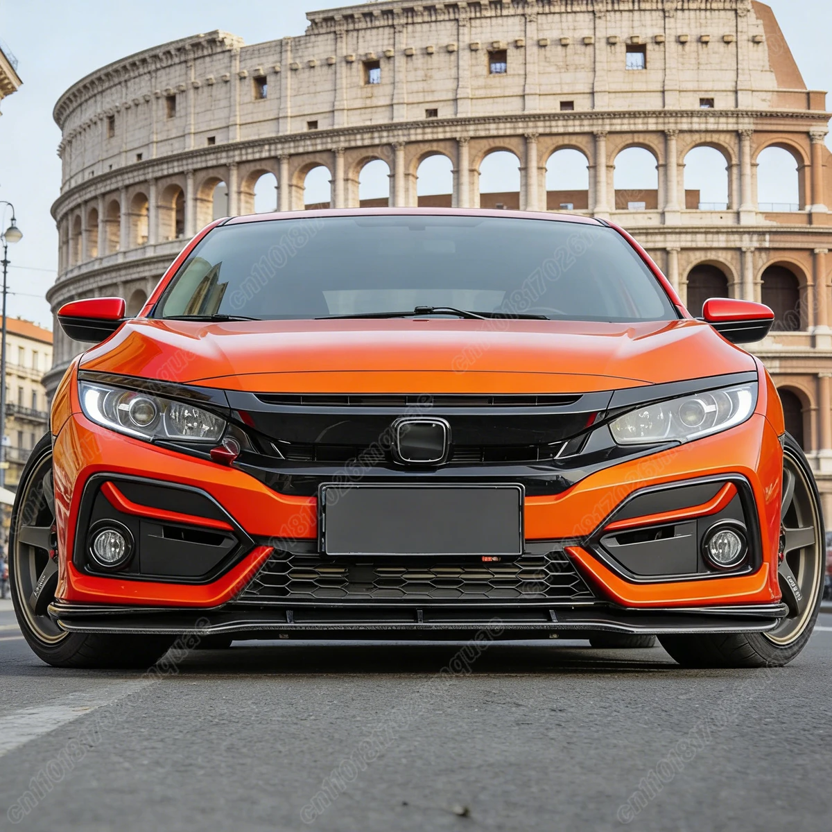 Фото Для Honda Civic 10-го поколения (хэтчбек) 2016-2020: Комплект декоративных защитных накладок на нижнюю часть переднего бампера №4