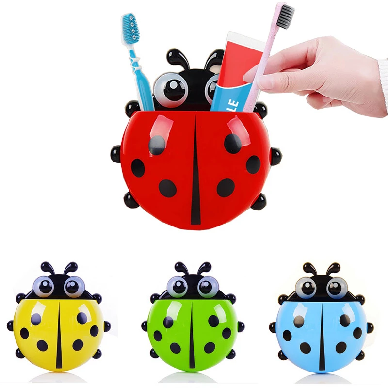 

Cartoon Ladybug Toothbrush Holder Wall Mounted Remote Control Shelf Household Toothbrush Toothpaste Holder Container Accessories