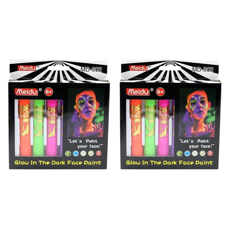 6pcs Glow in Dark Face Paint Crayons UV Black Light Makeup Neon Face and Body Paint Marker for Halloween Masquerades