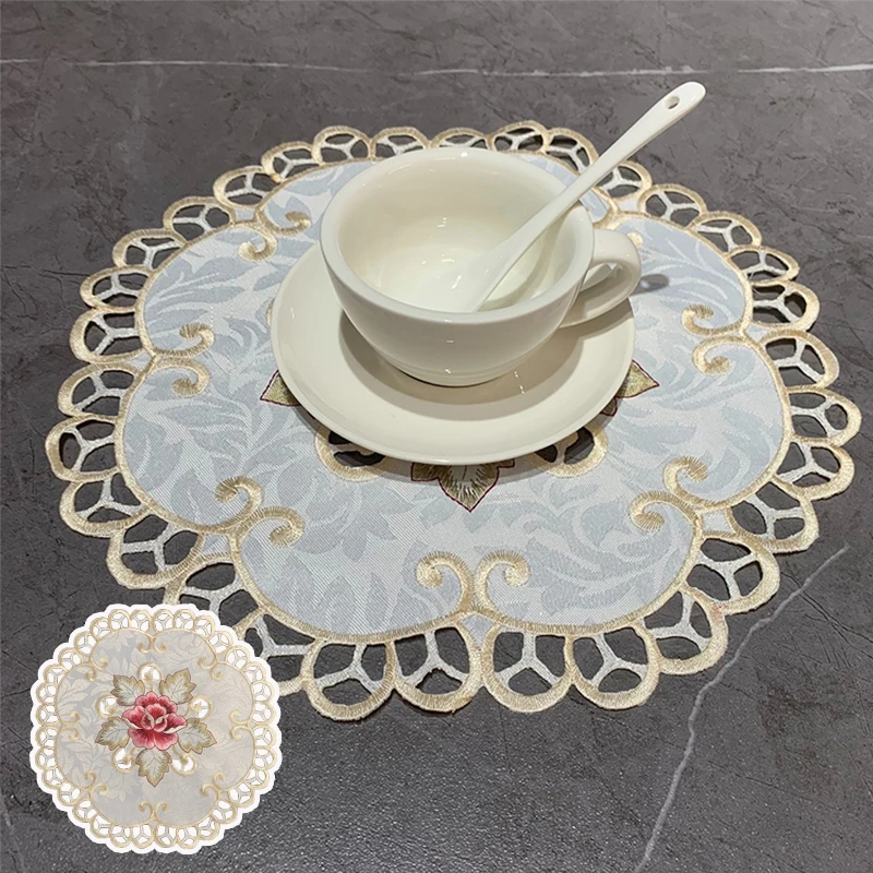 

Hot Super Flowers Hollow Embroidery Placemat Cup Mug Tea Pan Coaster Kitchen Dining Table Place Mat Lace Doily Wedding Drink Pad