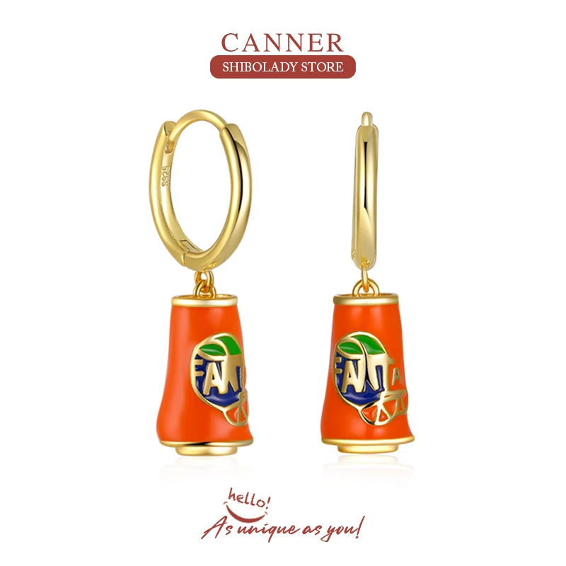 

CANNER Fun Drink Bottle 925 Sterling Silver Earring For Women Drop Earrings Orange Pendientes Piercing Fine Jewelry Accessories