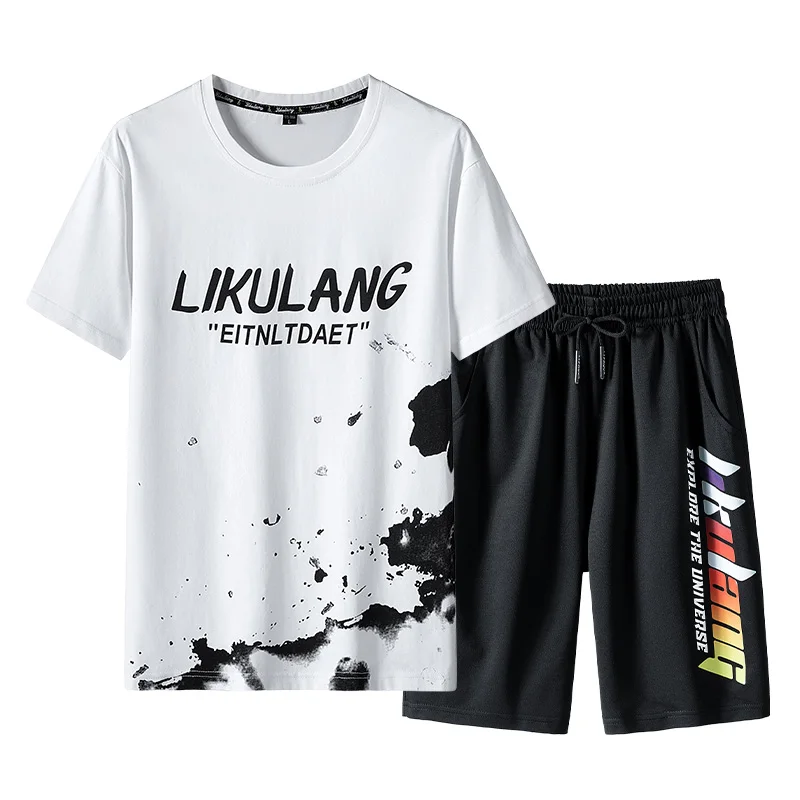 

Summer Men's Set Casual Tracksuit Men Harajuku Short Sleeve Print T-shirt+Shorts Fashion Hip Hop Jogger Male Sportwear 2Pcs Sets