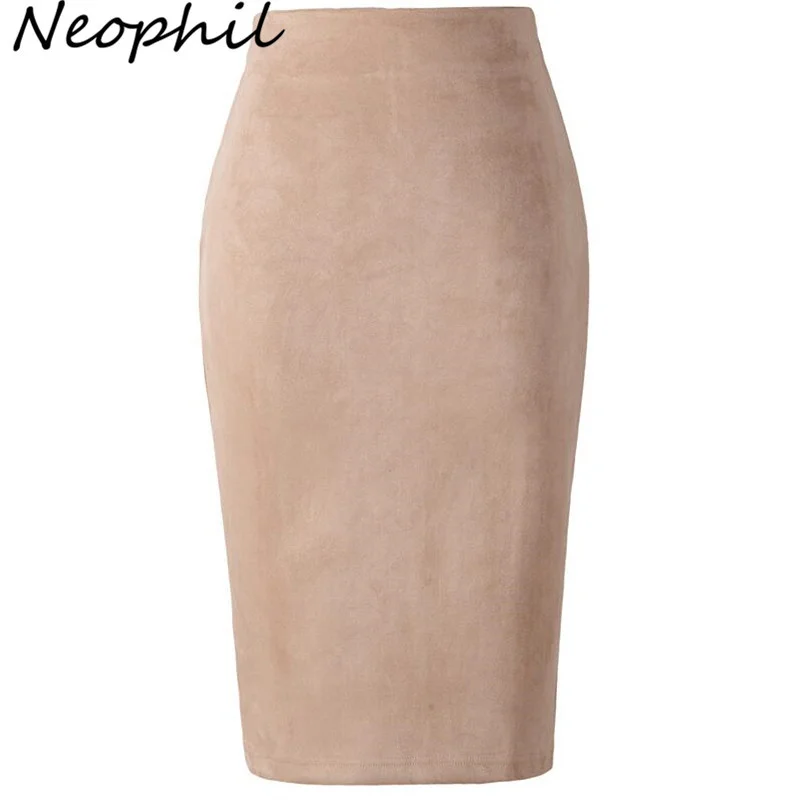 

Neophil 2022 Winter Women Suede Midi Pencil Skirt High Waist Gray Pink XXL Sexy Style Stretch Wrap Ladies Office Work Saia S1009