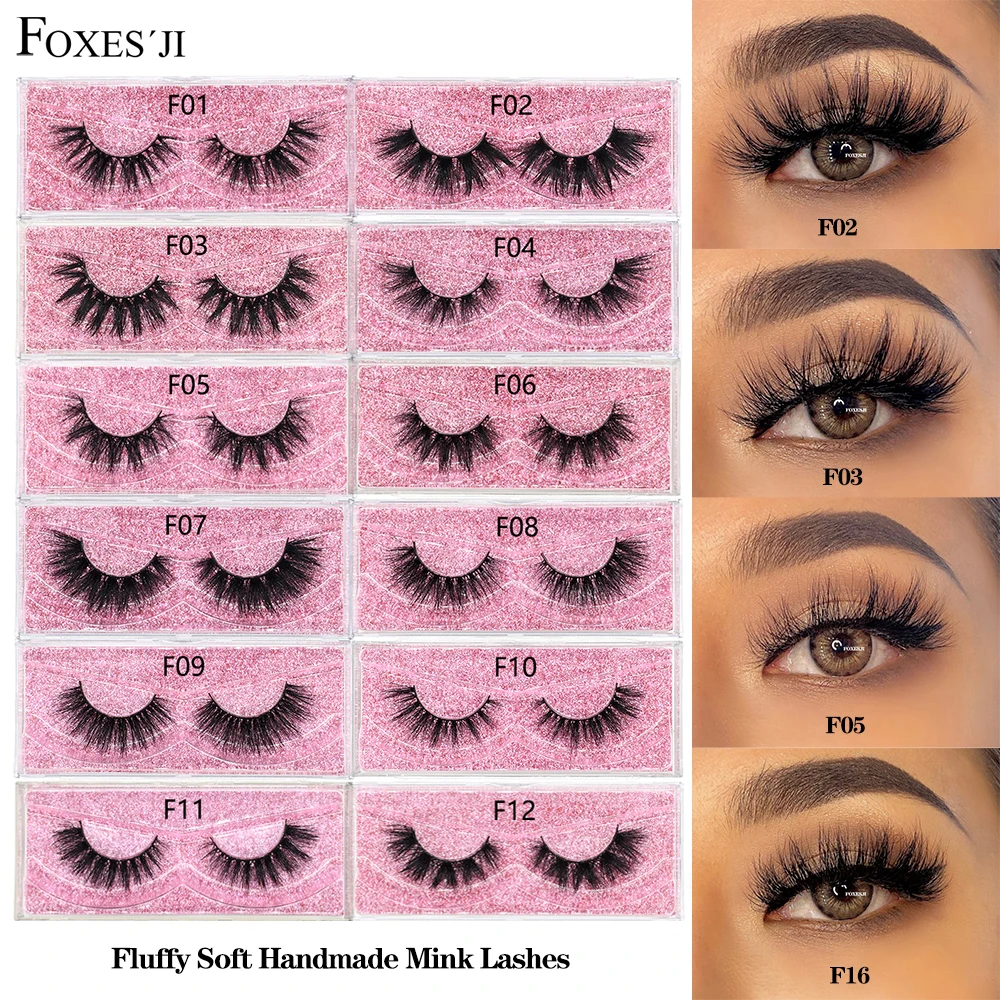 FOXESJI Mink Lashes Fluffy Dramatic Wispy False Fake Eyelashes Cross Lash Extension Natural Soft 3D Mink Lashes Eyelashes Makeup
