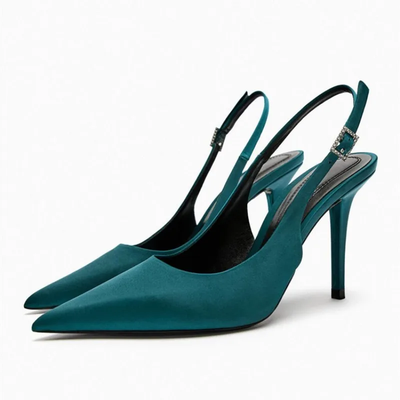 

Quality High Heel Slingback Pumps Women Summer Pointed Toe Heels Office Lady Stiletto Shoes Elegant Satin Heeled Sandals