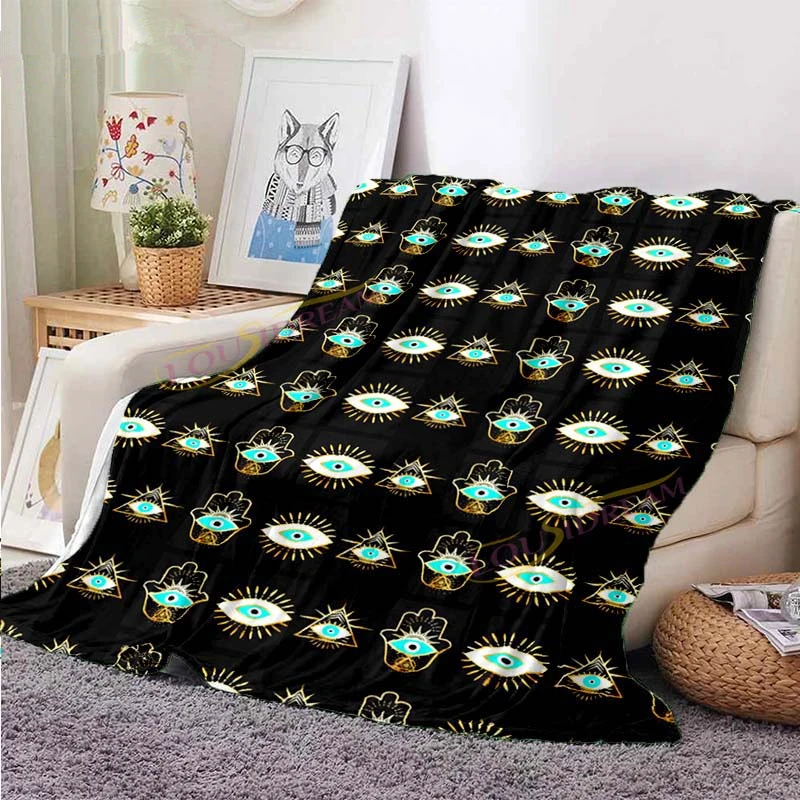 

Eye Blanket Turkish Nazar Spiritual Art Blanket Vintage Mid Century Flannel Blanket Sofa Chair Throw Blanket Travel Blanket