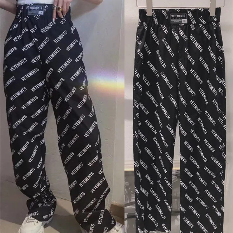 

Full Logo Vetements Pants Men Women High Quality Streetwear Vetements Straight Pants Fabric VTM Trousers