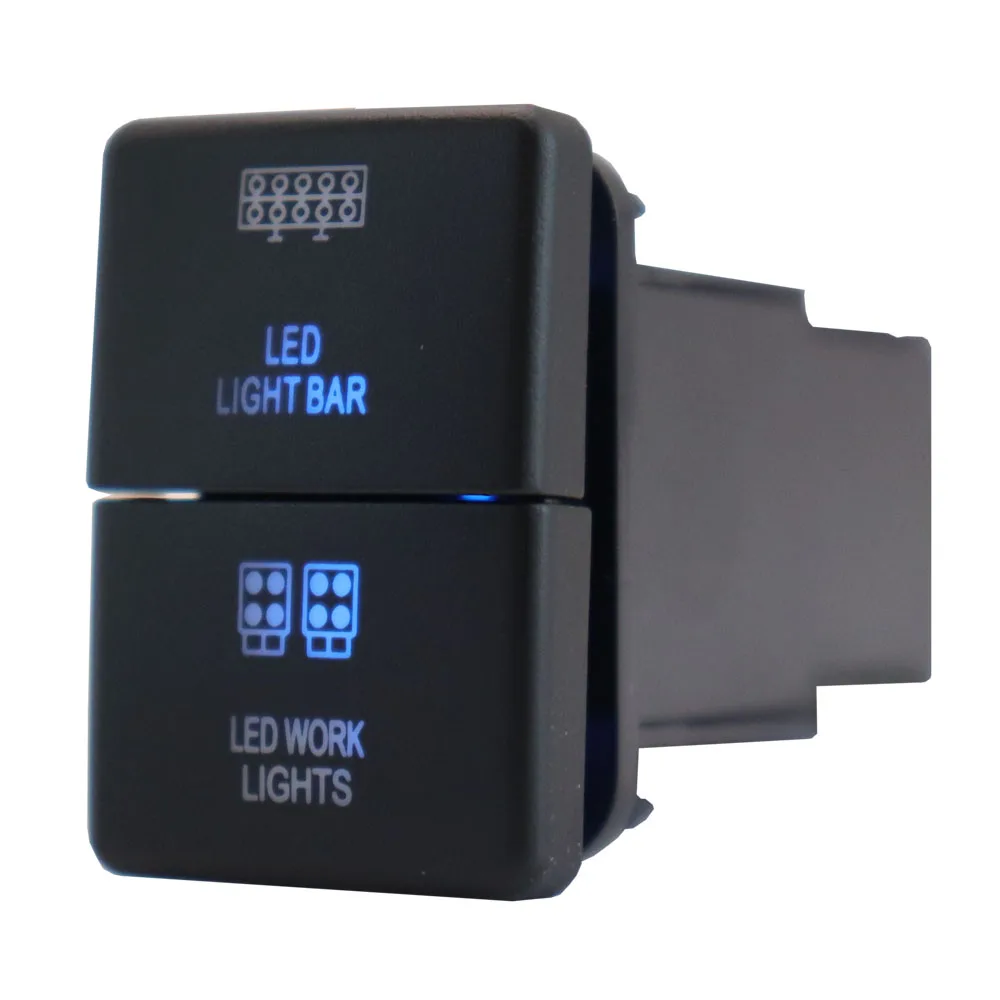 

12V Dual Push Button Switch ON-Off Led Light Bar Blue/Green Backlit 32.5mm X 22mm for Toyota 4Runner Hilux Prado RAV4,with Wire