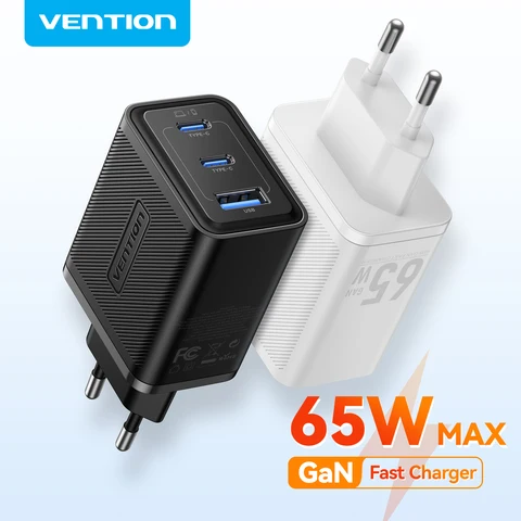 Зарядное устройство Vention 65W GaN с быстрой зарядкой Type-C PD3.0 QC4.0 USB для iPhone 17 16 15, Xiaomi, мобильных телефонов, ноутбуков – быстрое зарядное устройство