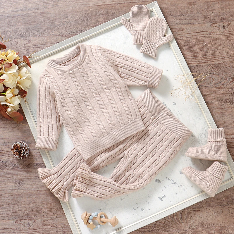 

Spring Fall Baby Boys Girls Clothes Winter Solid Long Sleeve Sweaters Jumpers+Trousers Newborn Netural Winter Outwear Sport Suit