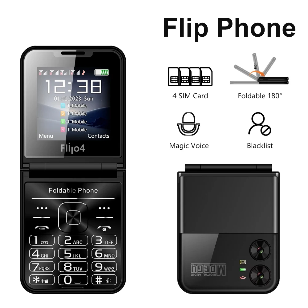SERVO 4 SIM Cards Flip Mobile Phone Magic Voice Blacklist Voice Auto Call Recorder Torch Celulares Unlocked Foldable Cellphone