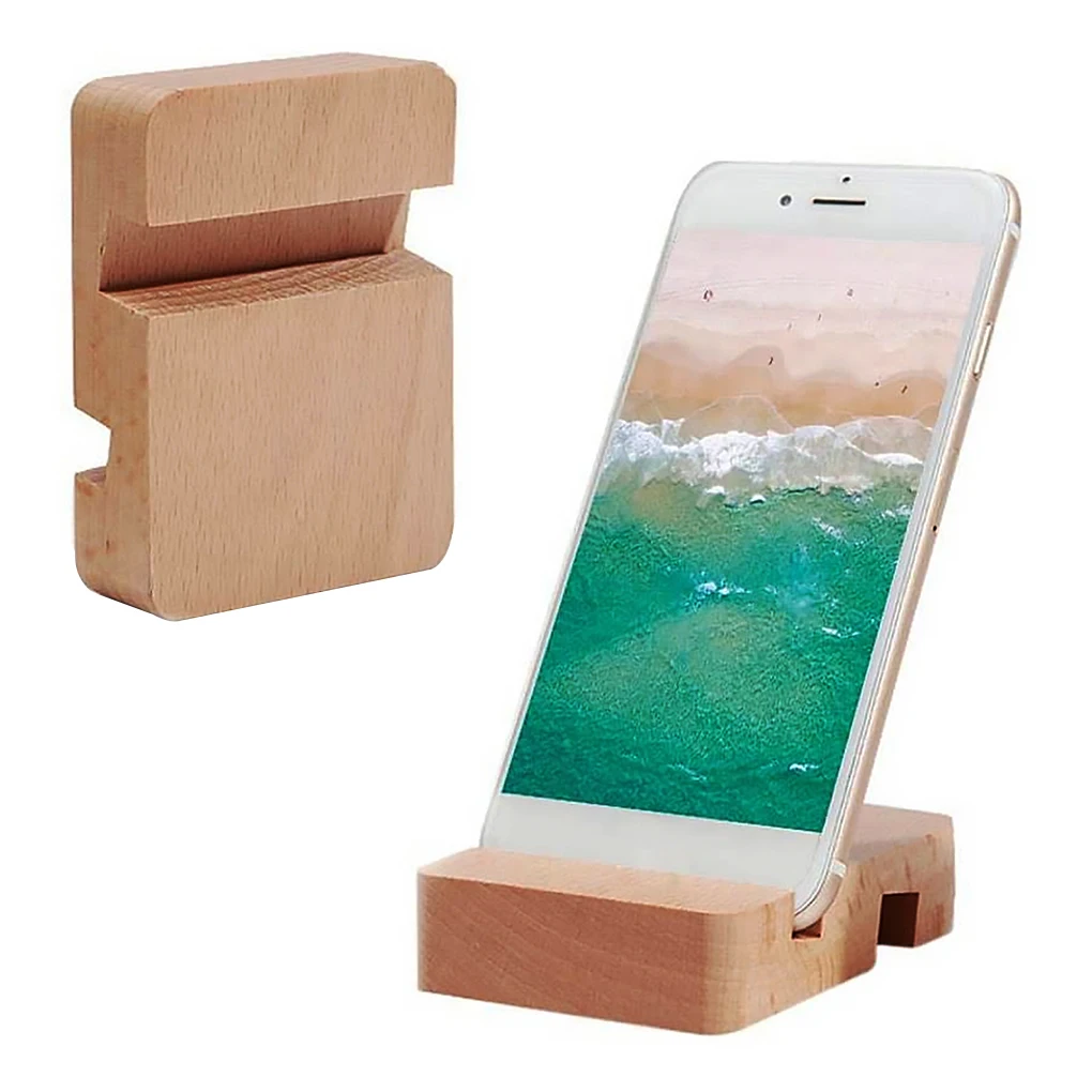 

Dual Slots Mobile Phone Holder Home Office Desktop Non-slip Universal Wooden Cell Phone Stand Mobile Phone Storage Rack