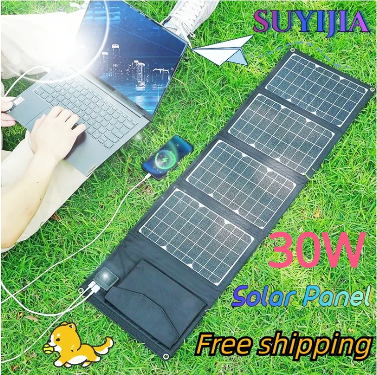 

SUYIJIA Outdoor 30W Hiking fishing Solar panel Waterproof USB BatteryCharger Portable power bank For tourist cell phone camping