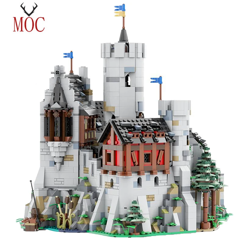 

Moc Architecture Middle Ages Lowenstein Castle Military Fortress City Street View Building Block Model Set Children Toy Gift
