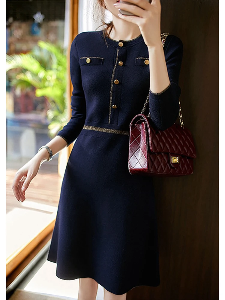 La Chabell lectual Commuter Temperament вязаное платье женское осень 2024 новая элегантная изящная