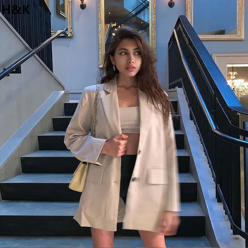 

Blazer Women Loose Two-Button V-neck Mid-Length Suit Coat Women's Suit
