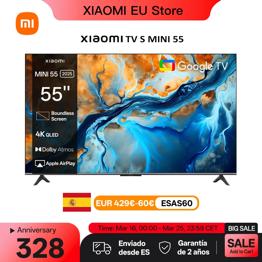 XIAOMI S MINI 55 144Hz QD-Mini LED Dolby Vision®IQ, Dolby Atmos®Google TV