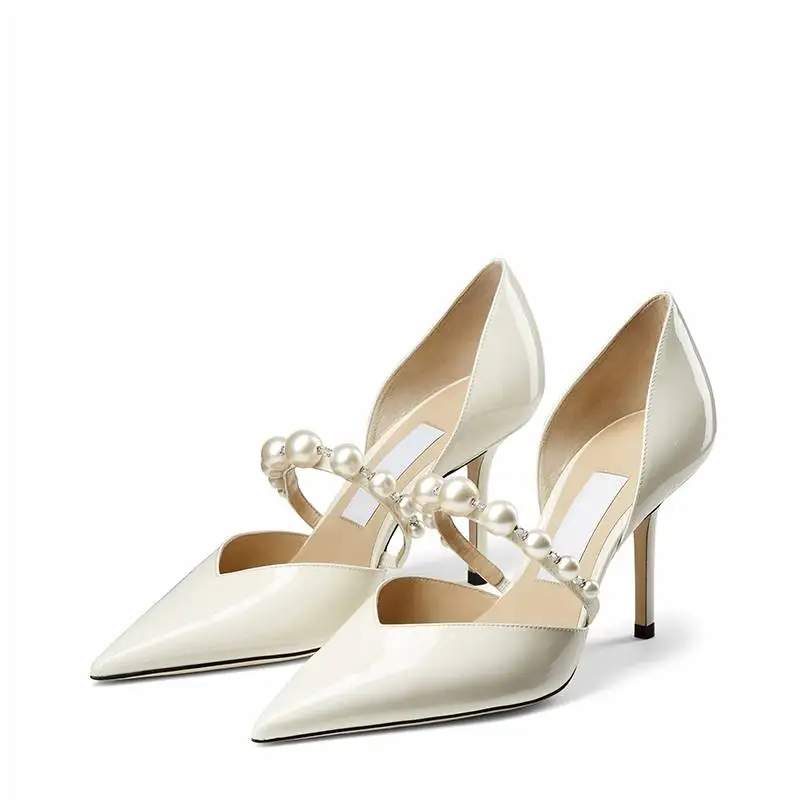 Europe and the United States 2023 spring and summer new pointed toe high heels fashion luxury pearl hollow v mouth ladies sandal