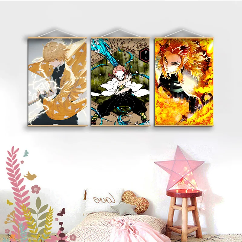 

Demon Slayer Kimetsu No Yaiba Anime manga wall Poster Solid Wood Hanging Scroll anime poster wall art canvas painting