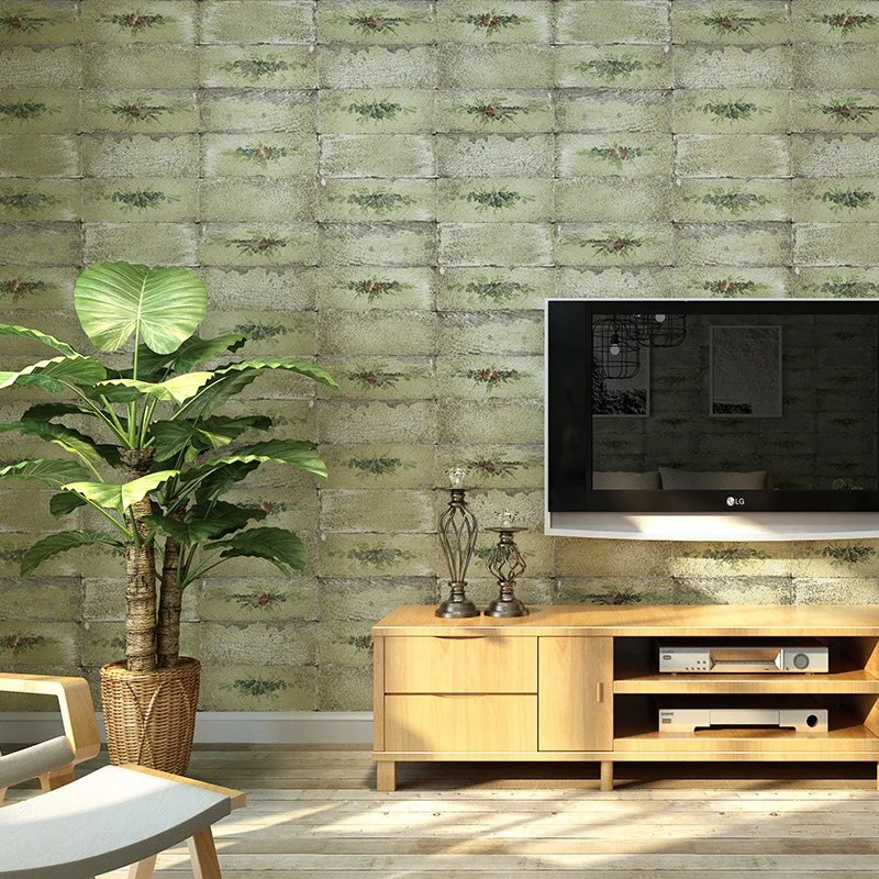 

Retro nostalgic antique wood grain industrial wind wallpaper gray flower and grass brick pattern restaurant clothing antique