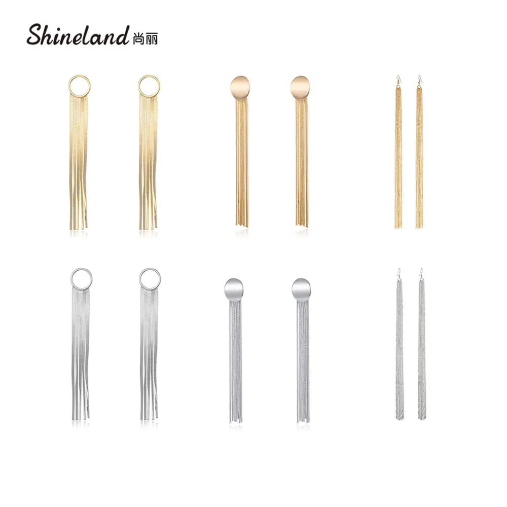 

Shineland Statement Long Tassel Women Trendy bijoux Alloy Chain Dangle Drop Earring Fashion Wedding Party pendientes mujer