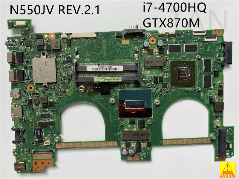 

Б/у материнская плата для ноутбука N550JV REV.2.1 с i7-4700HQ CPU N15P-GT-A2 GPU DDR3, полностью протестирована и работает идеально