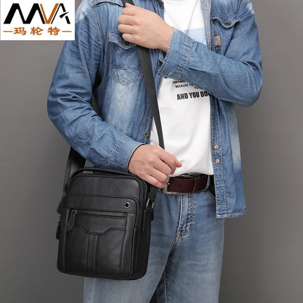 First layer cowhide soft leather men's shoulder bag  Vertical square multi-functional laptop bag  European and American handbag