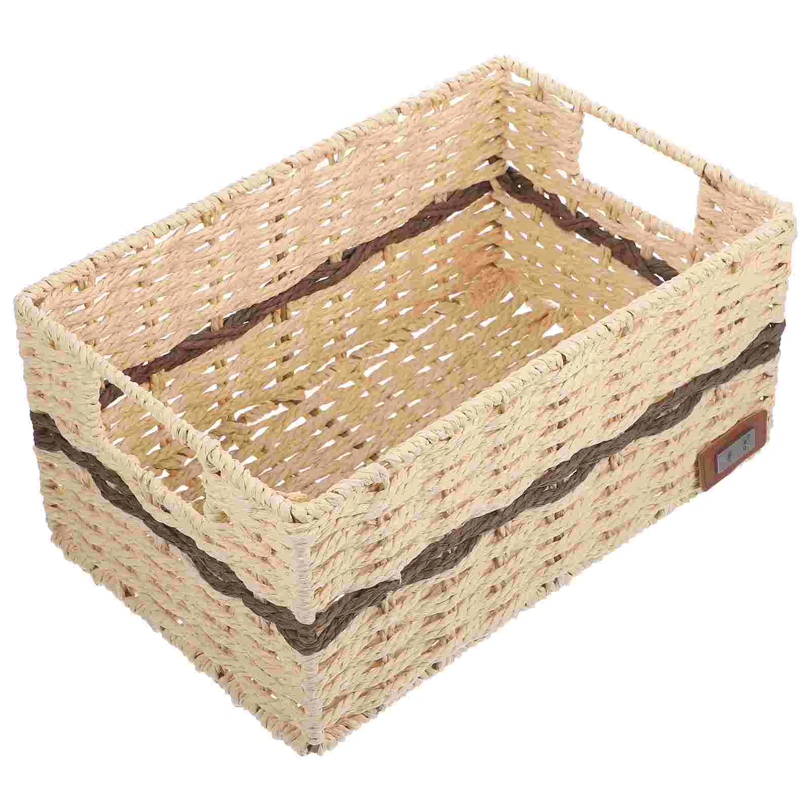 

Desktop Woven Basket With Handle Sundries Storage Basket Tabletop Organizer
