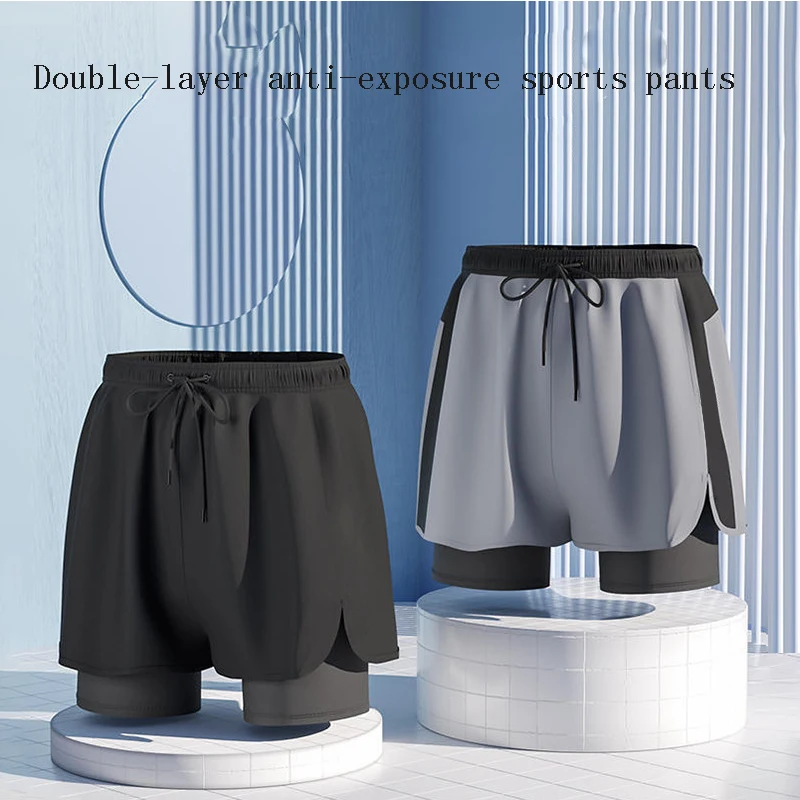 

Шорты мужские спортивные быстросохнущие 2 в 1, двухслойные дышащие, для бега, тренажерного зала