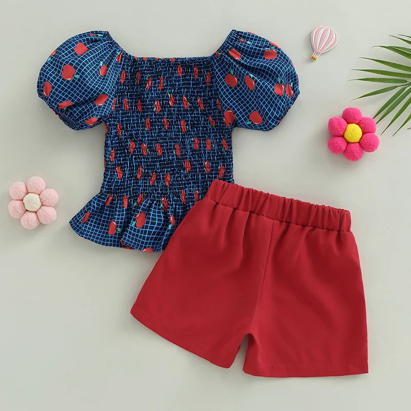 

Женские повседневные эластичные Топы И Футболки с коротким рукавом и эластичные шорты с принтом яблока, летние костюмы на день рождения, 2 шт.