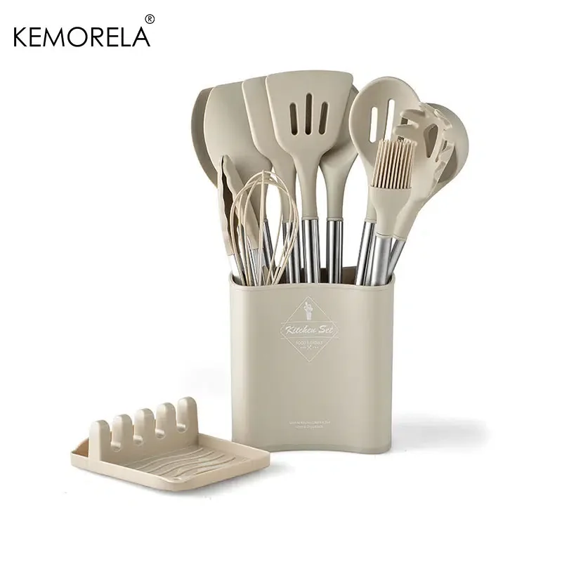 

Cooking Utensils Set Non-Stick Spatula Soup Spoon Eggbeater Food Clip Wooden Handle With Storage Box Kitchen Tool