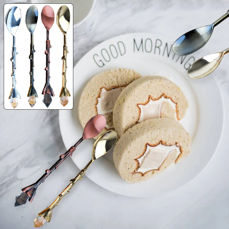 

Coffee Spoon Dessert Spoon Ice Cream Spoon Tea Spoon Sugar Spoon Cutlery Alloy Branch Shape Crysatal Retro Small Kitchen Supply