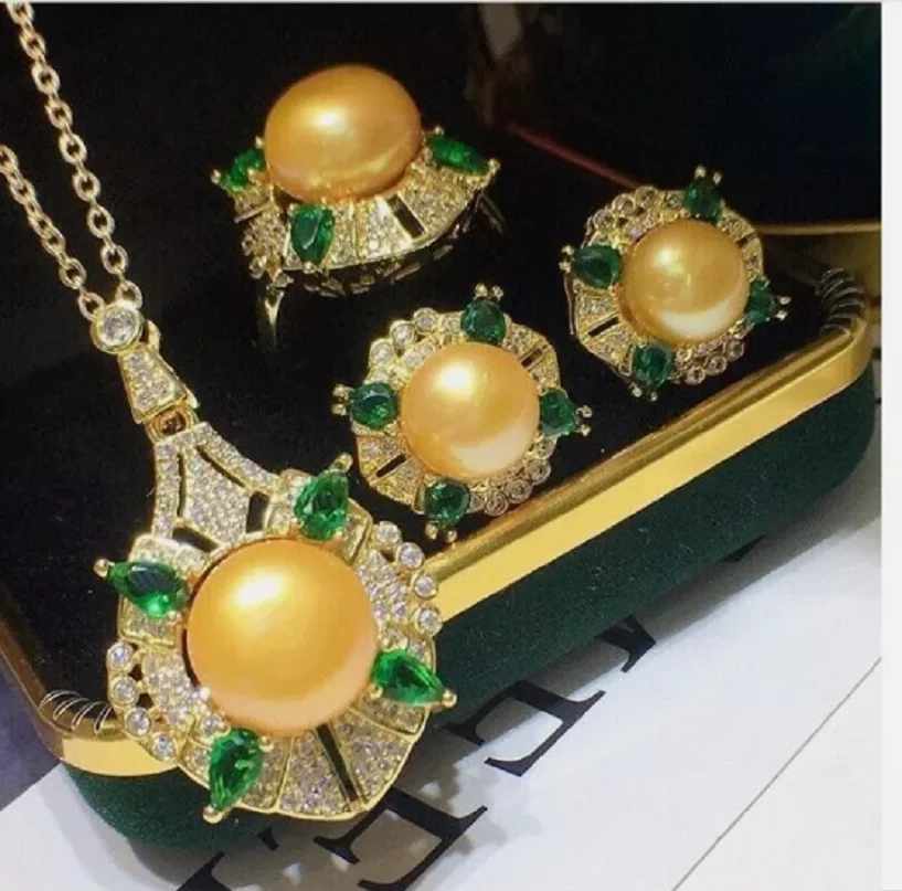 Новый комплект серег с подвеской и жемчугом Южного моря AAAA 10-9 мм 925S