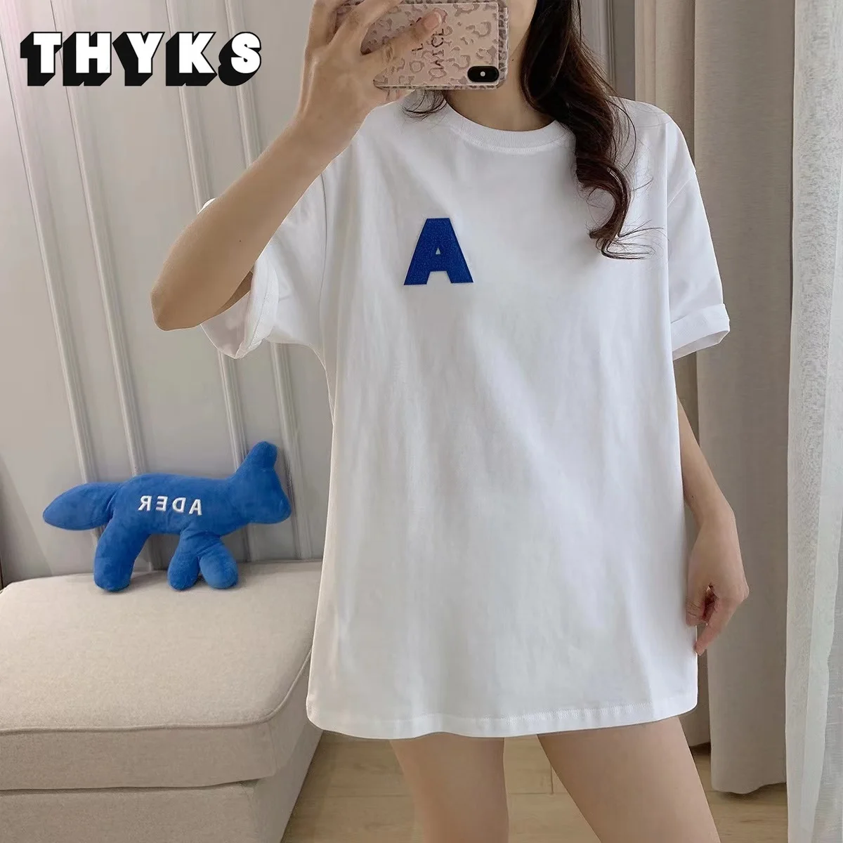 

ADER ERROR 2022 Summer New High-quality Flocking A Letter Embroidery Short-sleeved Men's and Women's Tide Loose Couple T-shirt